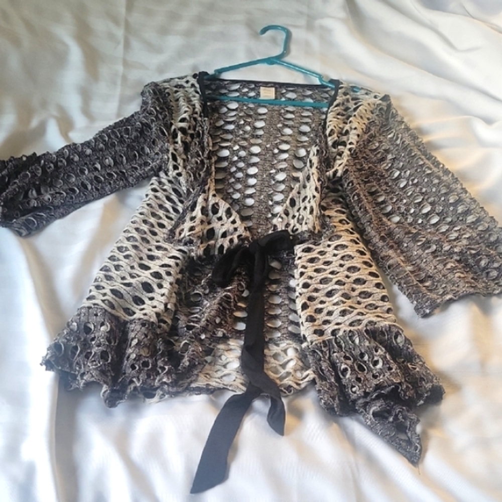 Lily by Firmiania Womens Open Weave Wrap Top with Tie, Size: L